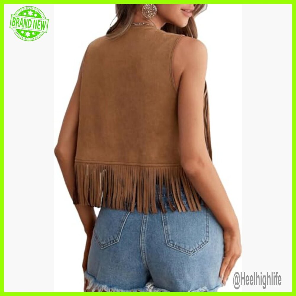 Women's Fringe Vest Sleeveless Western Cowgirl Jacket Polyester - Picture 4 of 5